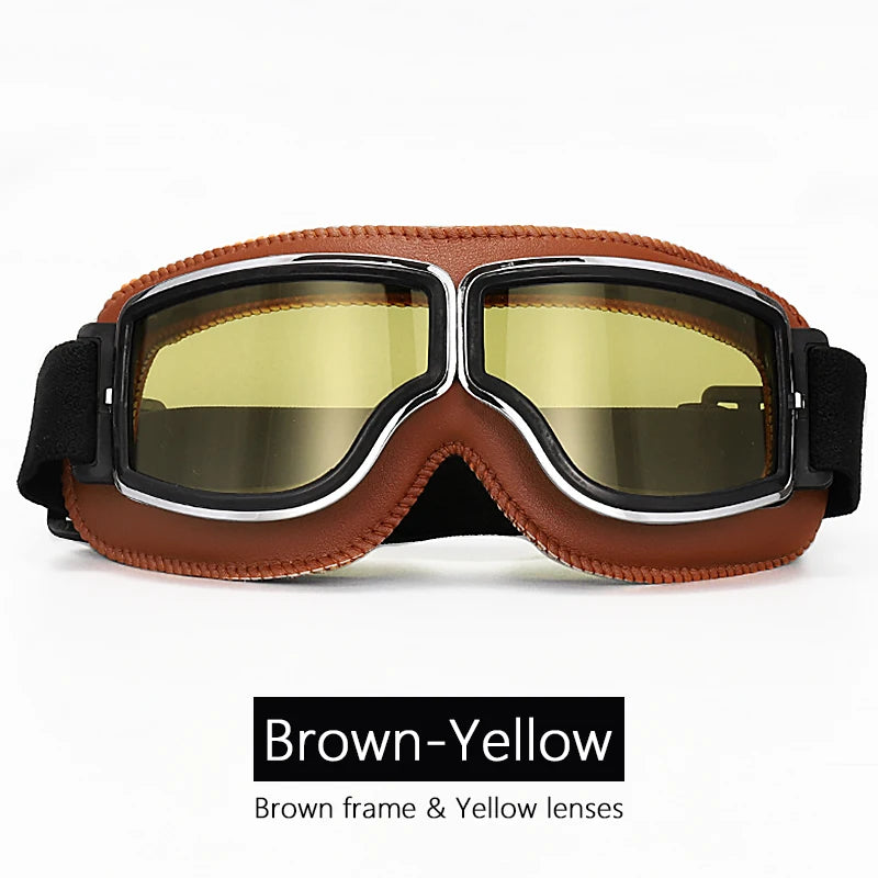 Universal Motorcycle Vintage Goggles Leather Motorbike Scooter Biker Moto Glasses Goggles for Steampunk Helmet Goggles Dustproof