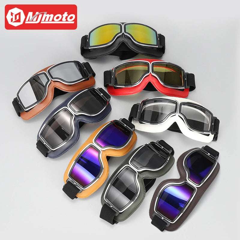Universal Motorcycle Vintage Goggles Leather Motorbike Scooter Biker Moto Glasses Goggles for Steampunk Helmet Goggles Dustproof
