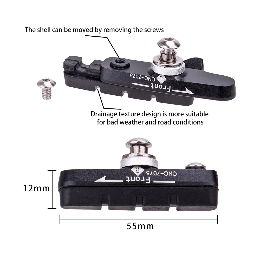 ZTTO Road Bike Brake Shoes C Caliper Hoof Replaceable Rubber Pads CNC Shell Block For Aluminum Alloy Rims Friction Wheel Brake