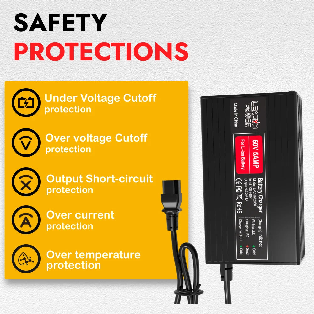67.2V 5A Battery Charger Lithium for 60V Ebike Electric Motorcycle With IEC Plug Smart Fast charger 16s Aluminum Case