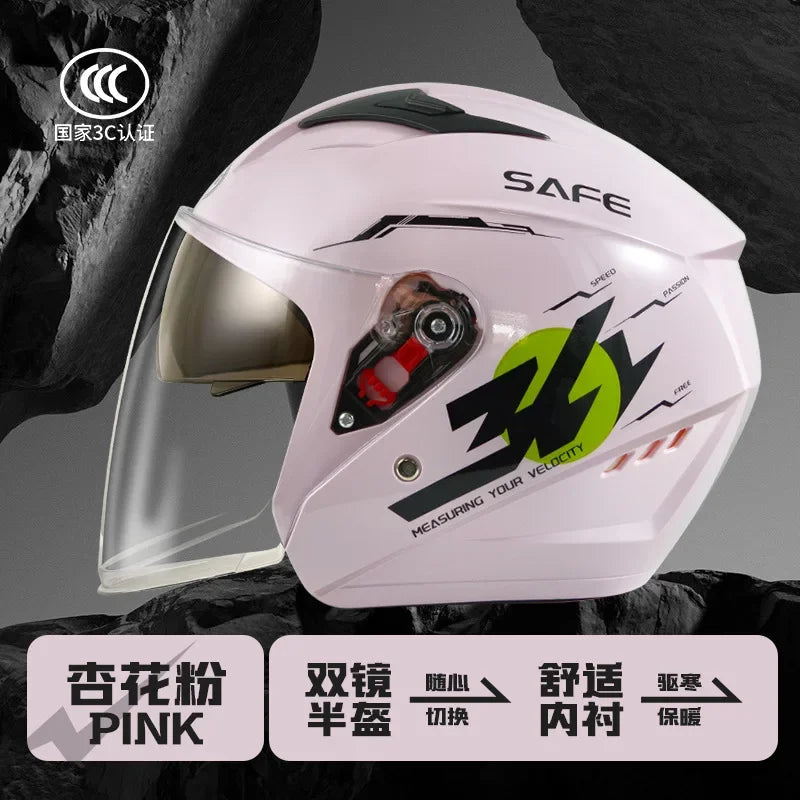 helmet motorcycle winter warm women's winter men's double mirror four-season helmet L009 apricot pollen China