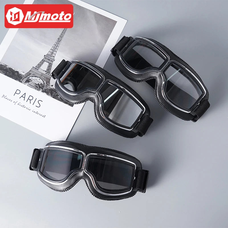 Universal Motorcycle Vintage Goggles Leather Motorbike Scooter Biker Moto Glasses Goggles for Steampunk Helmet Goggles Dustproof