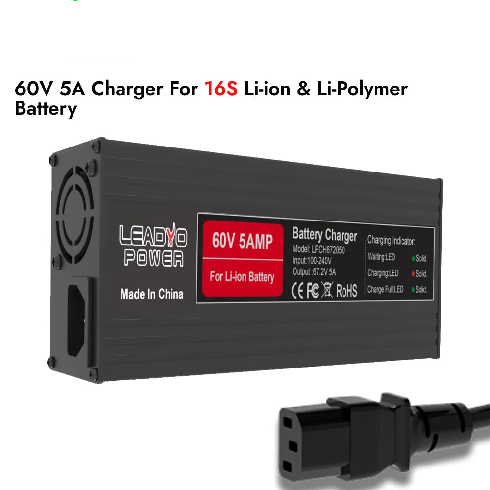 67.2V 5A Battery Charger Lithium for 60V Ebike Electric Motorcycle With IEC Plug Smart Fast charger 16s Aluminum Case
