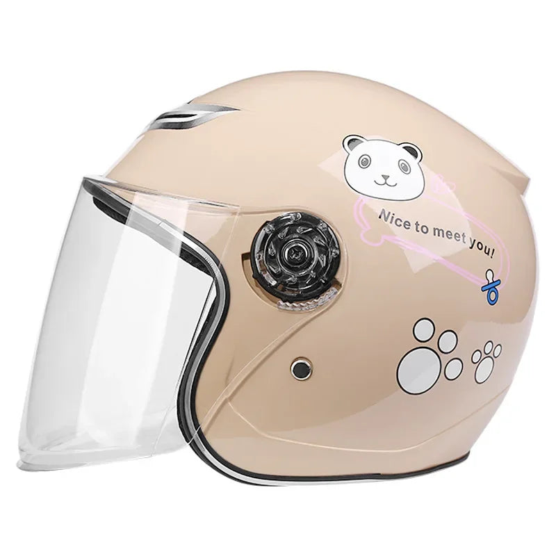 Children Kids Helmet With Cute Cartoon Pattern New Anti-Fall Four Seasons Safety Protection Cream-Coloured
