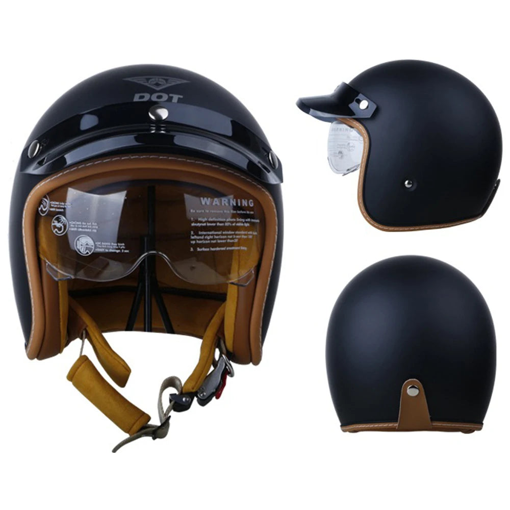 Motorcycle Helmet Four Seasons Three-quarters Retro Helmet Vintage Fashion Safety MT-5 Matte Black