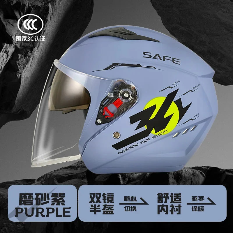 helmet motorcycle winter warm women's winter men's double mirror four-season helmet L009 frosted purple China