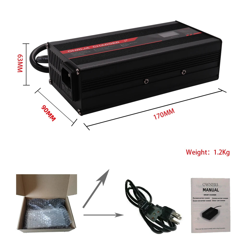 OHRIJA 67.2V 8A Charger Smart Aluminum Case Is Suitable For 16S 59.V LCD Dispay Li-ion Lipo Battery OLED Display Fast Charger