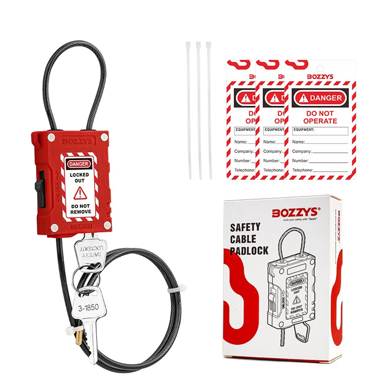 BOZZYS Industrial Adjustable Cable lockout Padlock Safety padlock with 4MM Diameter Cable