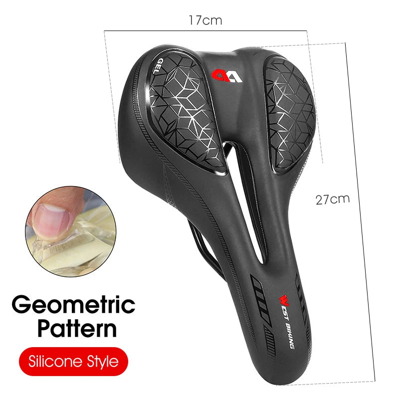WEST BIKING MTB Bike Bicycle Saddle Rail Hollow Breathable Absorption Rainproof Soft Comfortable Sponge Casual Road Cycling Seat 128 Silica GEL A