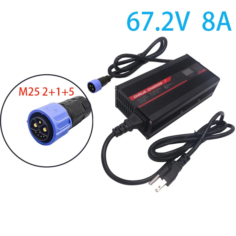 OHRIJA 67.2V 8A Charger Smart Aluminum Case Is Suitable For 16S 59.V LCD Dispay Li-ion Lipo Battery OLED Display Fast Charger