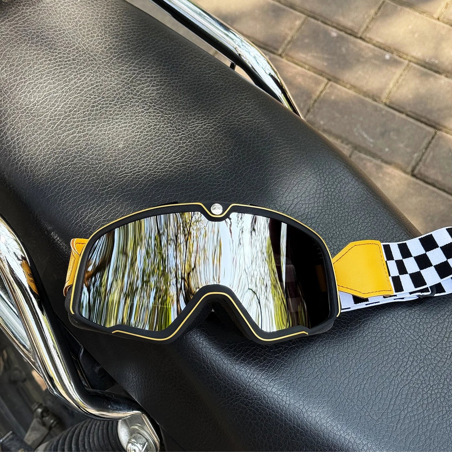 Motorcycle Glasses Windproof Motorcycle Helmet Glasses Sunglasses Retro Universal Leather Retro Motorcycle Accessories OL-G-Silvery