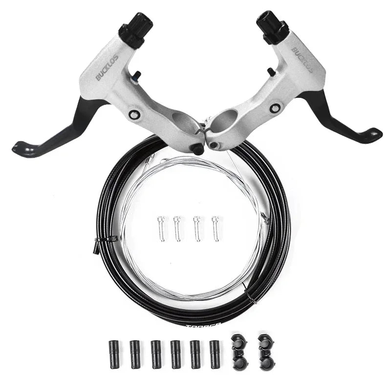 BUCKLOS Bike V Brakes Set with Levers Front Rear Bicycle Caliper Brake Lever MTB Road Cycling V-Brake Set Lever-White-Cable