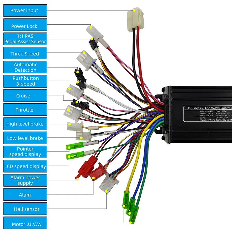 36V/48V 350W 18A Sine Wave Controller FOC Brushless Motor Driver 6 tubes Controller for Electric Bicycle Scooter Motorcycle