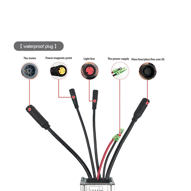 E-Bike Controller 36V / 48V 9 Tubes 15A Waterproof Connector Controller for 36V / 48V 250W Brushless Motor