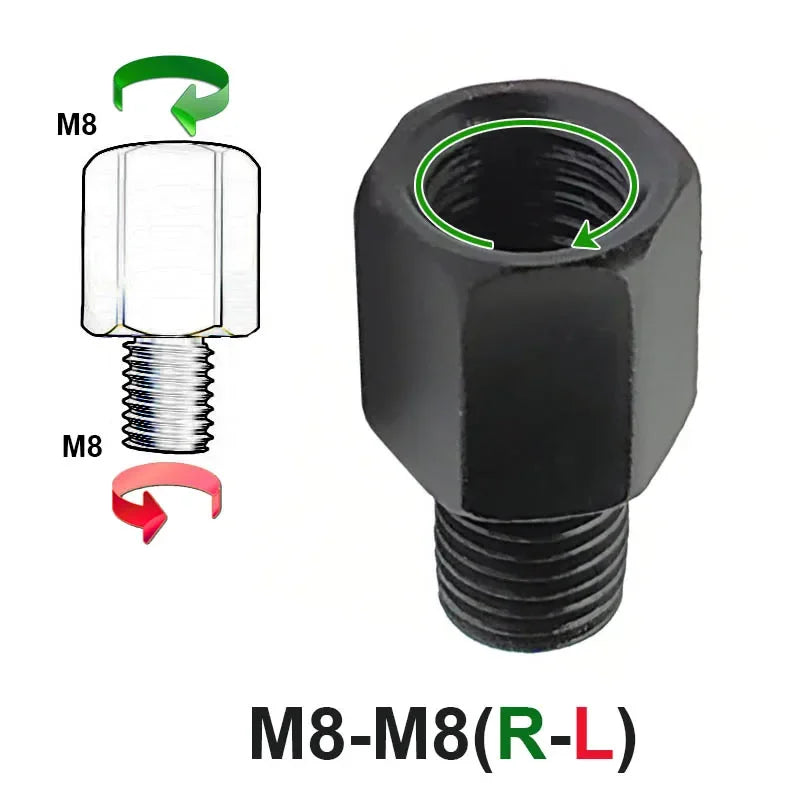 Black Mirror Adapter M10 M8 10MM 8MM Motorcycle Scooter Rearview Mirrors Adapters Right Left Hand Thread Conversion Bolt Screws M8-M8(R-L)