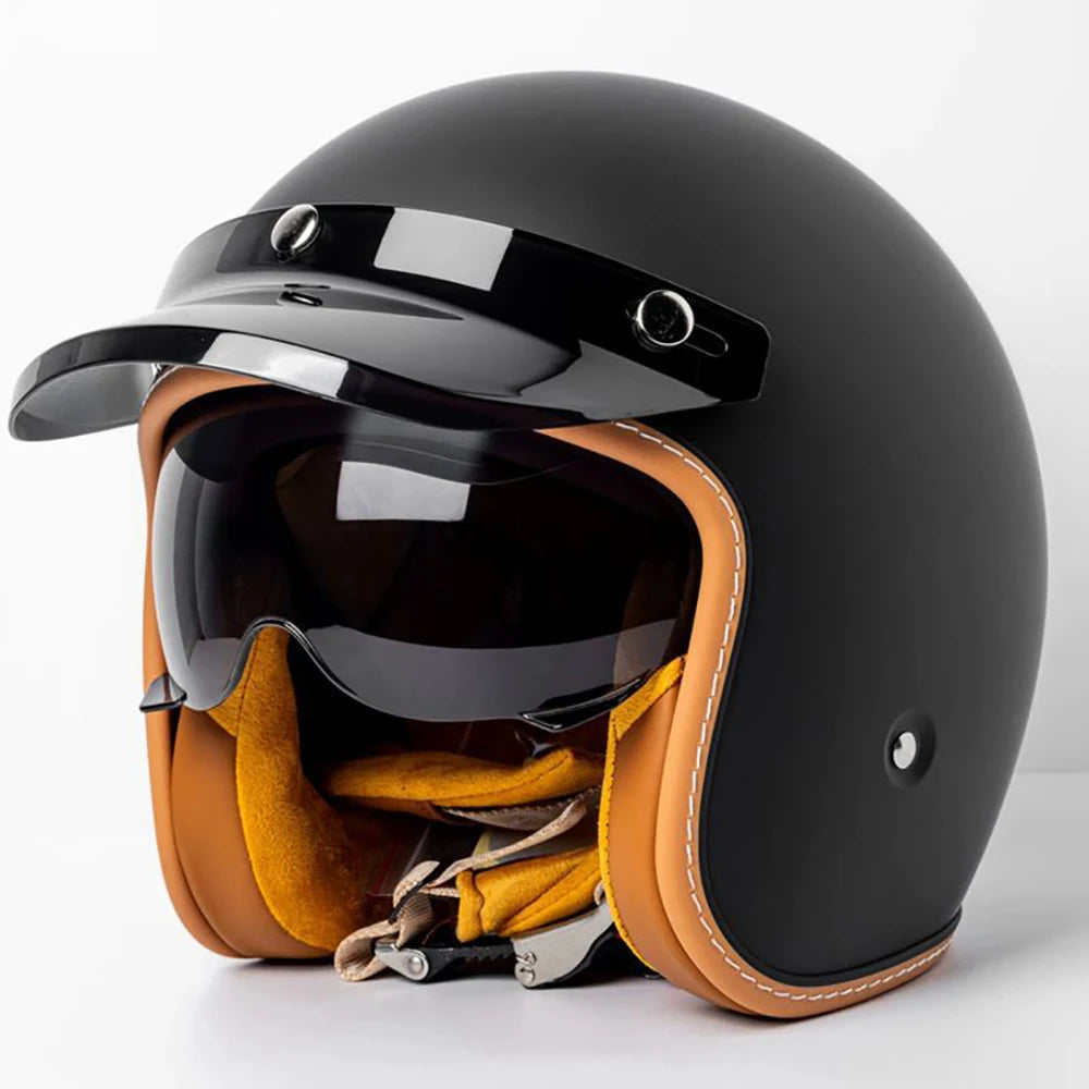 Motorcycle Helmet Four Seasons Three-quarters Retro Helmet Vintage Fashion Safety