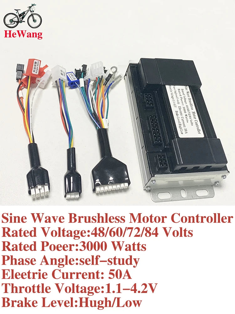 three mode sine wave controller 48V 52V 60V 72V 1500W 2000W 2500W 3000W e-bike brushless moter dc controller 50A for E-scooter