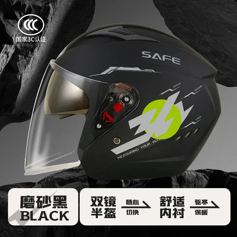 helmet motorcycle winter warm women's winter men's double mirror four-season helmet L009 matte black China