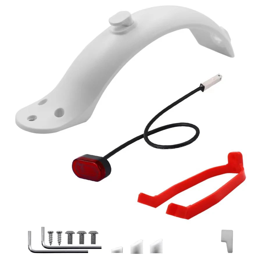 Front Rear Fender For xiaomi M365 / Pro Electric Scooter Taillight Battery Powered Warning Light Lamp Tyre Splash Mudguard Parts B-WHITE