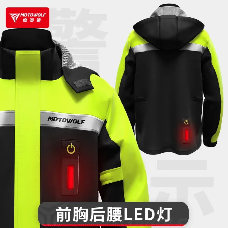 Motowolf Motorcycle Rain Coat Waterproof Motorcyclist Raincoat Men Women Outdoor Biker Rain Suits with LED Waring Light
