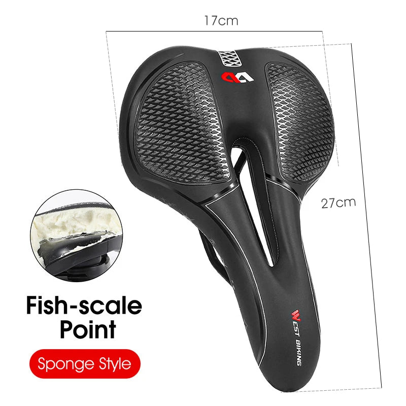 WEST BIKING MTB Bike Bicycle Saddle Rail Hollow Breathable Absorption Rainproof Soft Comfortable Sponge Casual Road Cycling Seat 129 Sponge B
