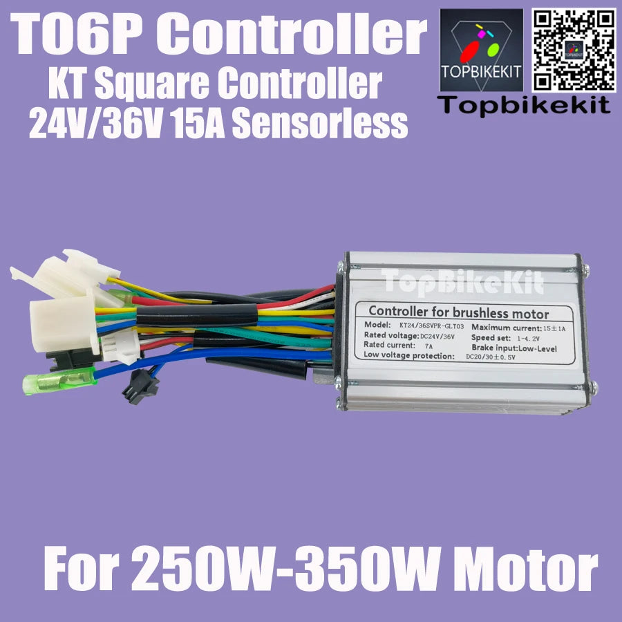 Ebike 250W 15A Motor Controller Sensorless T06P KT 24V 36V 250W Controller For 250W Electric hub Motor Default Title