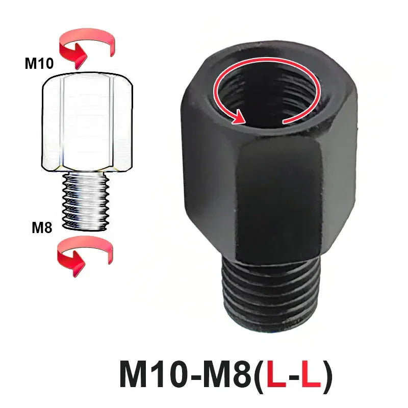 Black Mirror Adapter M10 M8 10MM 8MM Motorcycle Scooter Rearview Mirrors Adapters Right Left Hand Thread Conversion Bolt Screws M10-M8(L-L)
