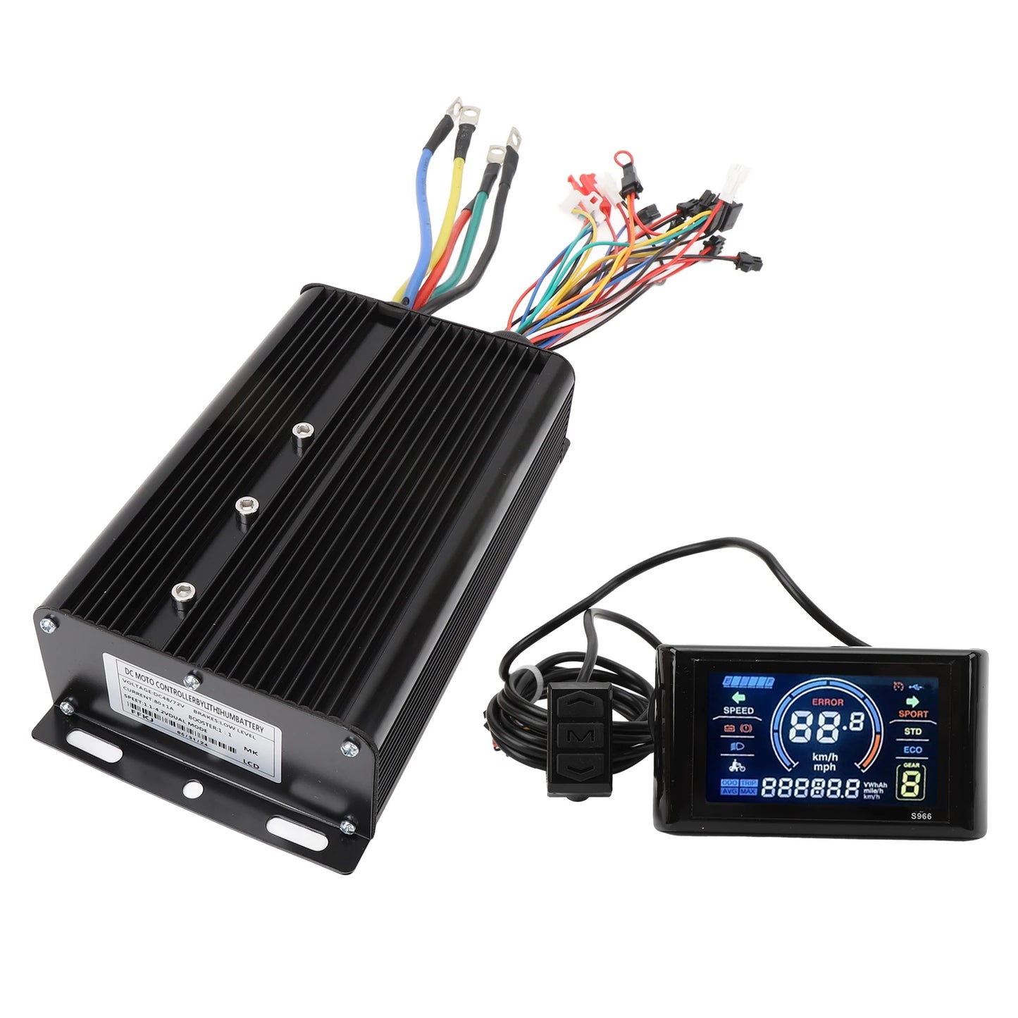 80A 60V 72V 2000W 3000W 5000W Brushless Motor Controller Kit with S966 LCD Display WaterProof Plug 20X Speed Adjustment Throttle