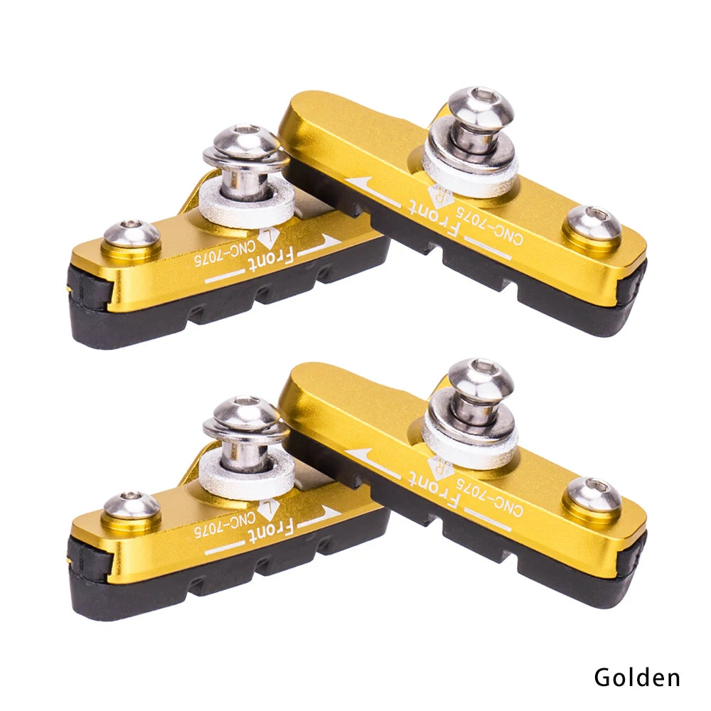 ZTTO Road Bike Brake Shoes C Caliper Hoof Replaceable Rubber Pads CNC Shell Block For Aluminum Alloy Rims Friction Wheel Brake Gold 2 Pairs