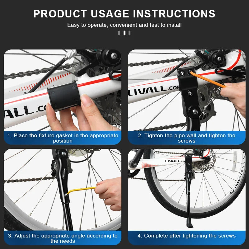 RIDERACE Bicycle Kickstand Adjustable Aluminum Alloy MTB Mountain Bike Stay Side Rear Parking Rack Road Cycling Kick Stand