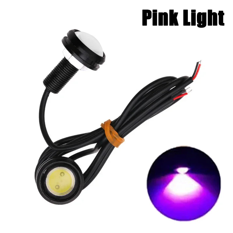 2Pcs Universal Car Motor Eagle Eye DRL Led Daytime Motorcycle Backup Reversing Parking Signal Automobiles Lamps Car Styling 12V Pink 02