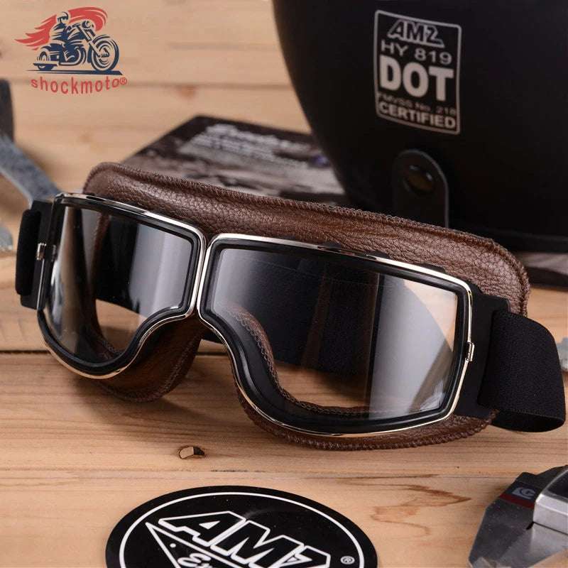 Universal Motorcycle Vintage Goggles Leather Motorbike Scooter Biker Moto Glasses Goggles for Steampunk Helmet Goggles Dustproof