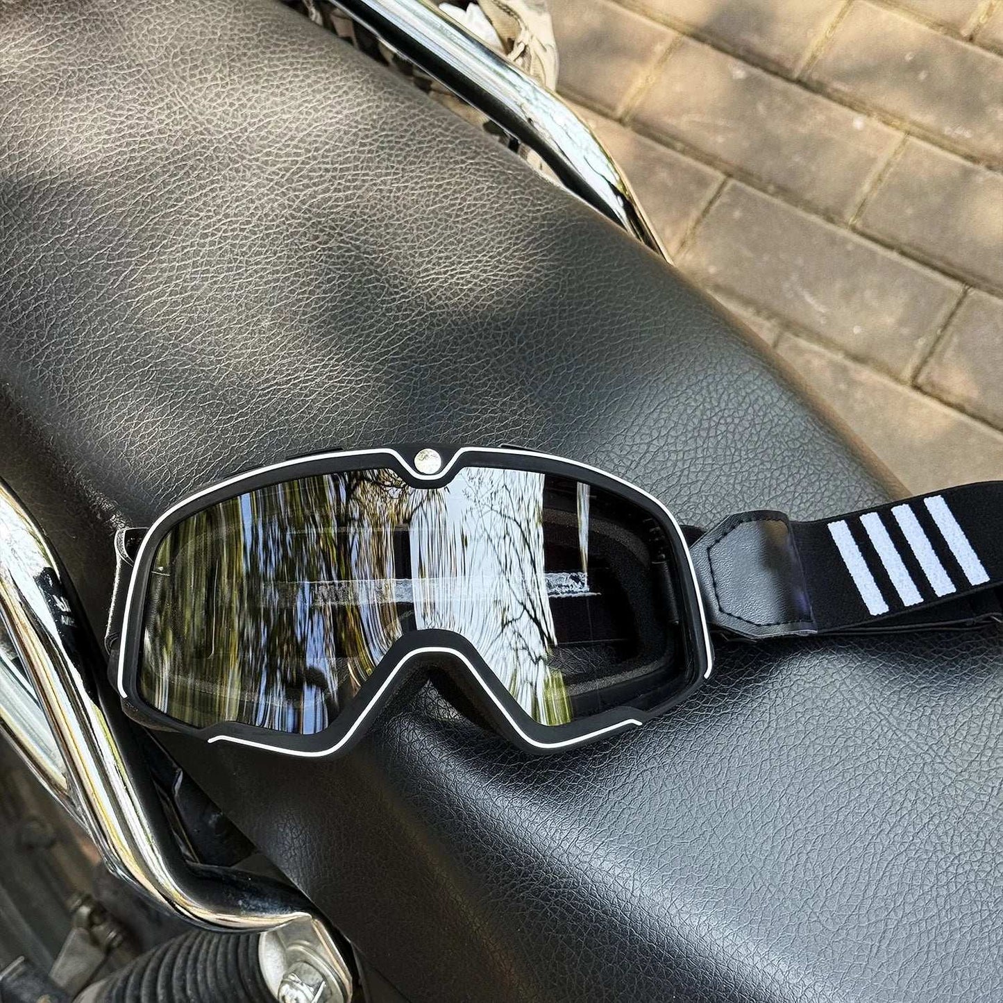 Motorcycle Glasses Windproof Motorcycle Helmet Glasses Sunglasses Retro Universal Leather Retro Motorcycle Accessories BZ-Clear