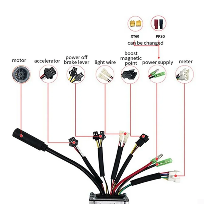 AEF6-Electric Bicycle KT-22A Controller 36V/48V 9 Tubes Square Wave SM Connector Controller Parts With Double Headed Light Line