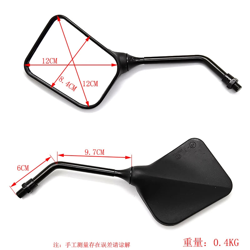 2PCS Black Square Motorcycle Mirrors - Universal Dual Sport Side Mirrors for All Bikes (Plastic Adjustable)