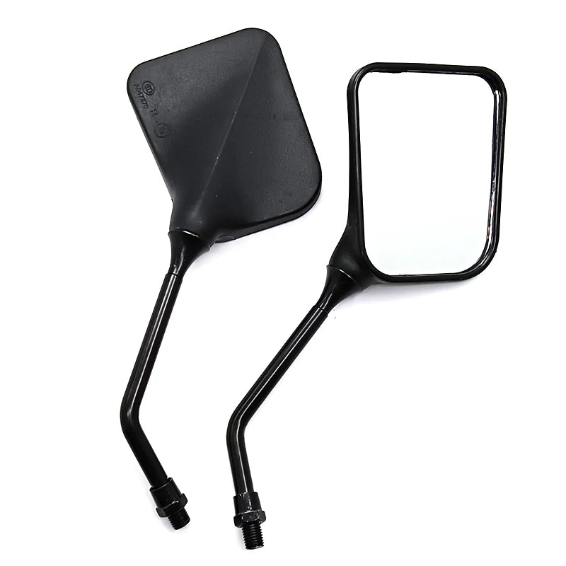 2PCS Black Square Motorcycle Mirrors - Universal Dual Sport Side Mirrors for All Bikes (Plastic Adjustable)