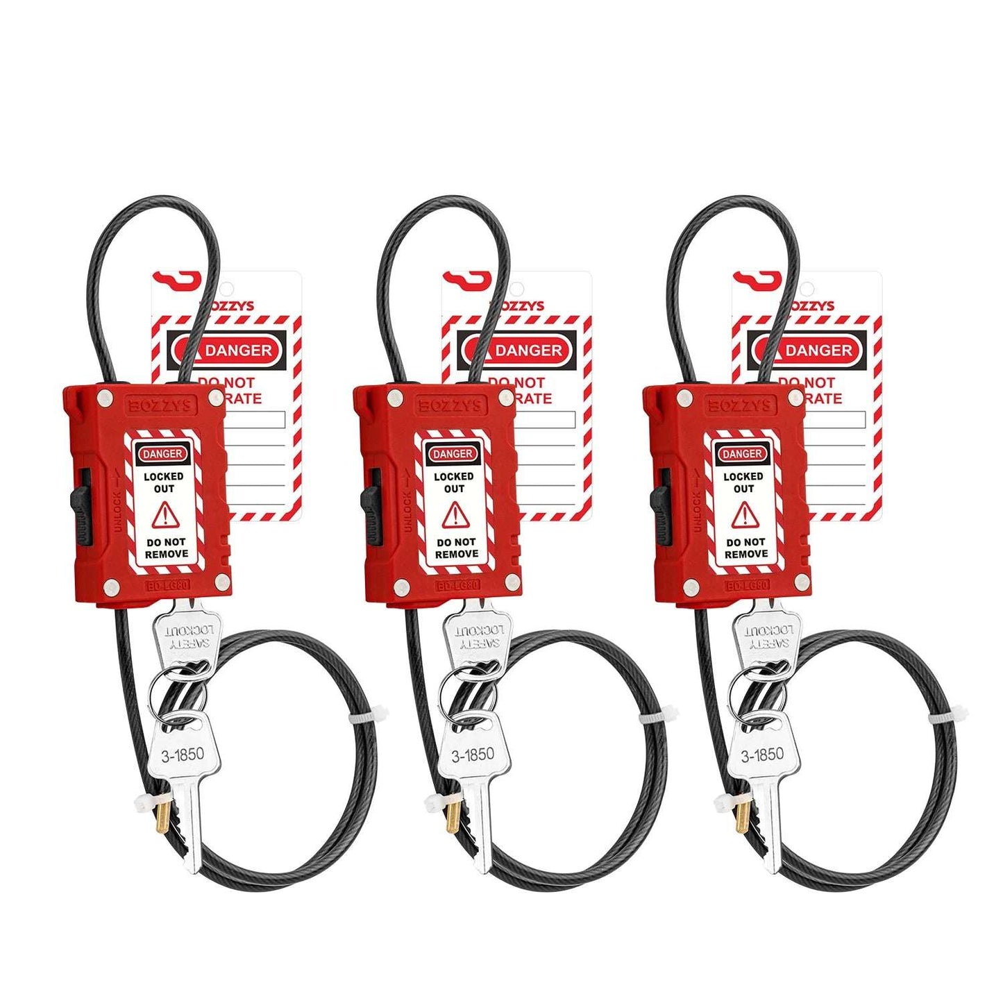 BOZZYS Industrial Adjustable Cable lockout Padlock Safety padlock with 4MM Diameter Cable