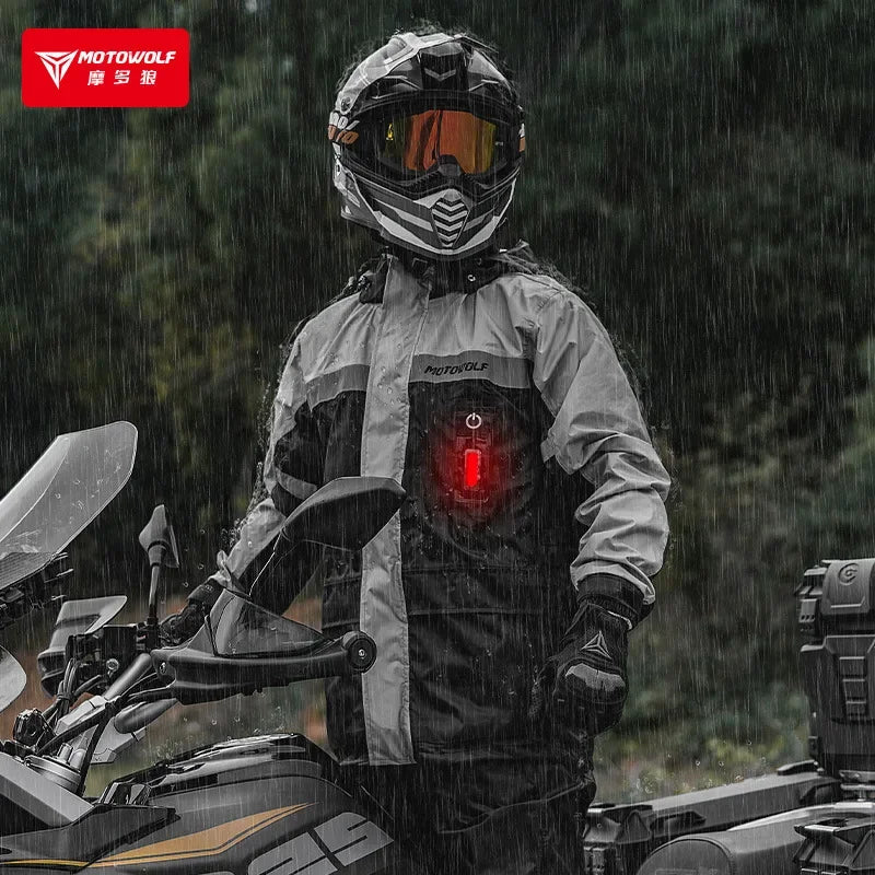 Motowolf Motorcycle Rain Coat Waterproof Motorcyclist Raincoat Men Women Outdoor Biker Rain Suits with LED Waring Light