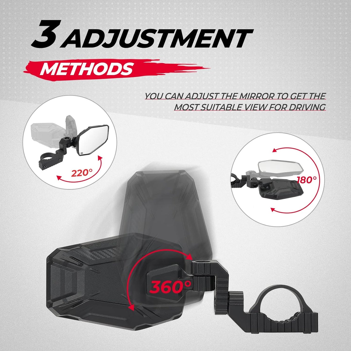 KEMIMOTO UTV Side Mirrors for 1.65-2 Inch Roll Bar - Compatible with Polaris RZR, Can-Am Maverick X3, and More
