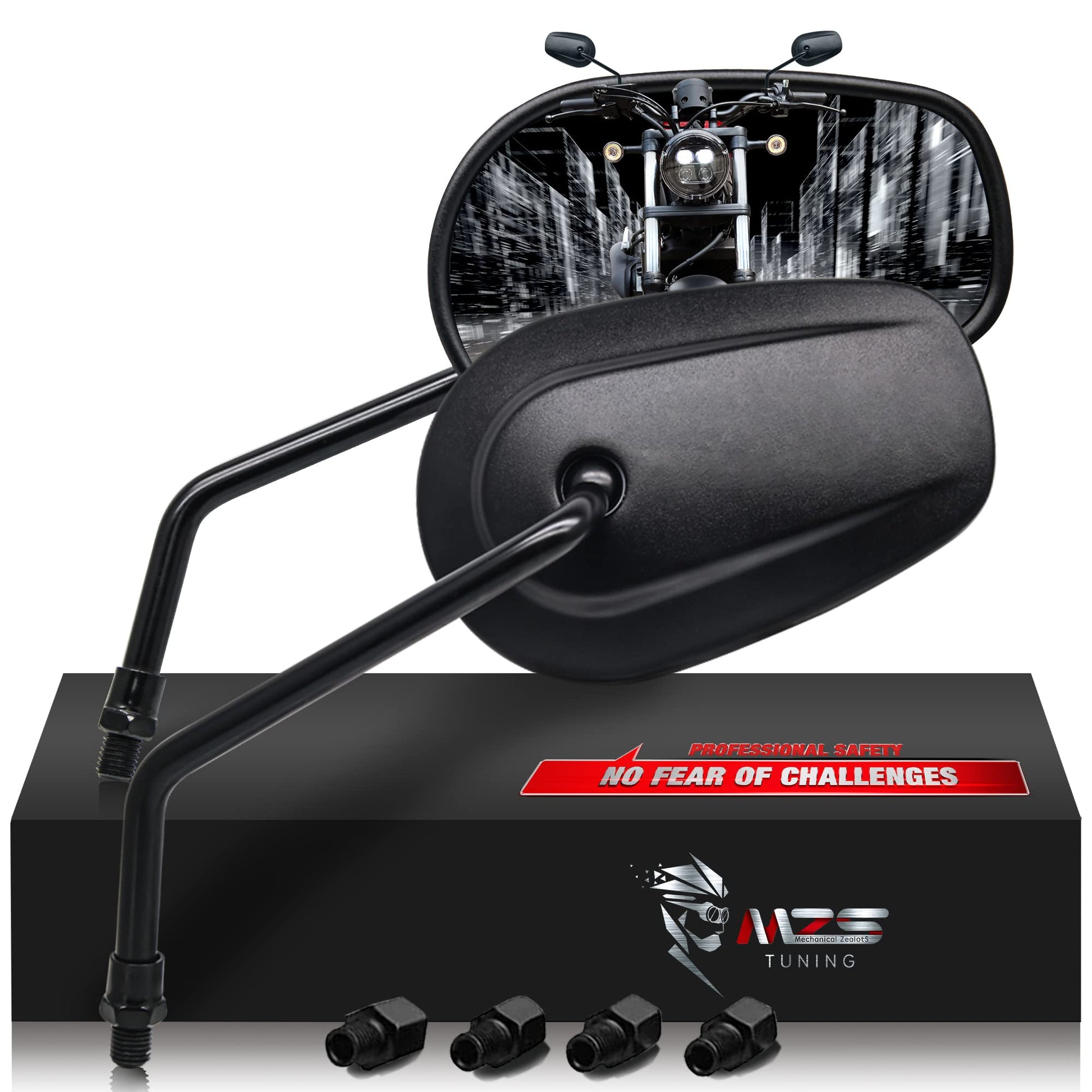 MZS Black Motorcycle Mirrors 10MM - Heavy Duty Aluminum Universal Rear View Side Mirror