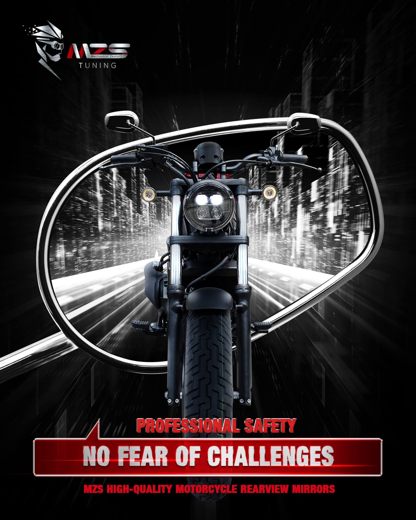 MZS Black Motorcycle Mirrors 10MM - Heavy Duty Aluminum Universal Rear View Side Mirror