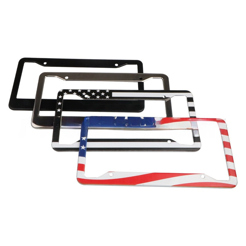 Aluminum Alloy License Plate Holder with UV Laser Marking ? Available in Black, Silver & American Flag Designs