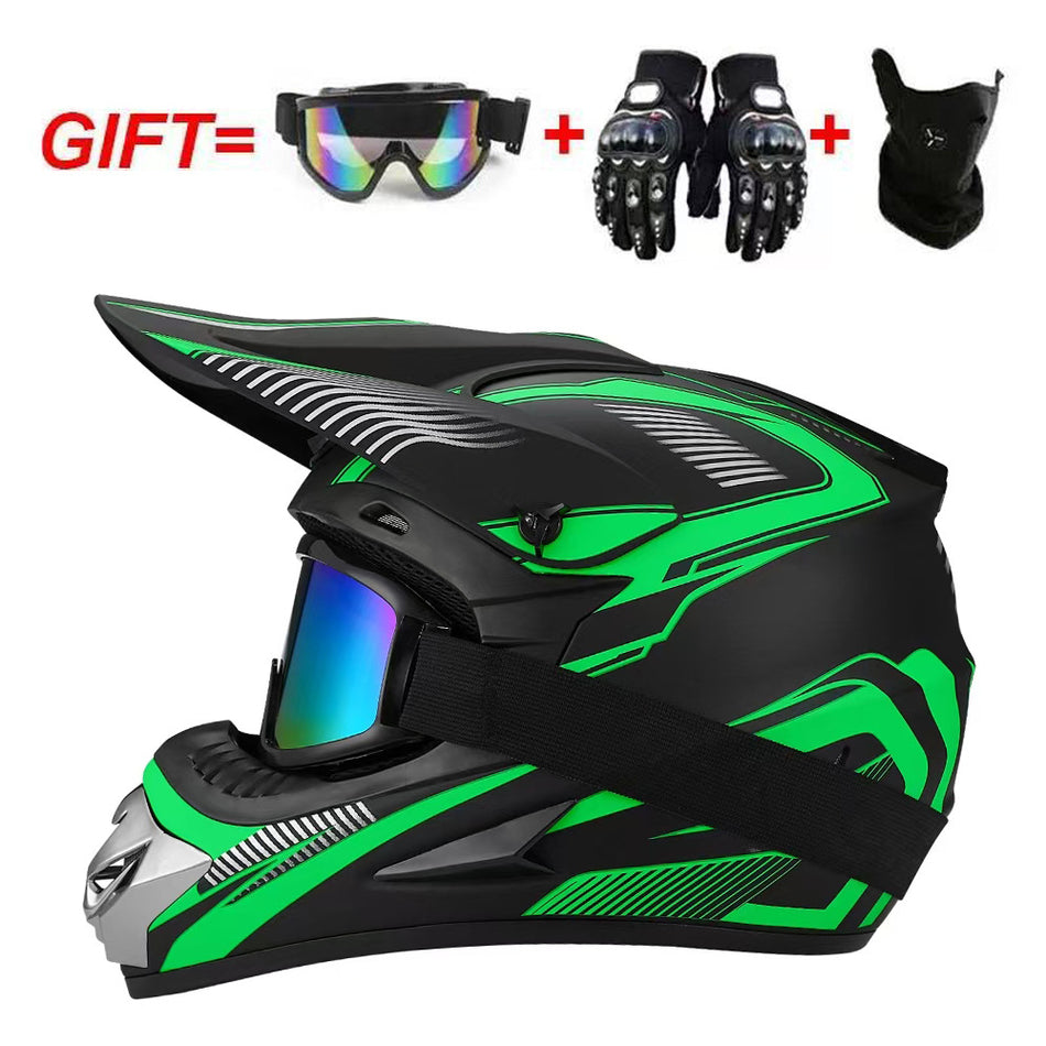 UGNE Full Face Motorcycle Helmet Kit with Goggles, Mask & Gloves  Impact-Resistant ABS Racing Helmet | Off-Road, Karting & Motocross Gear (S-XL)