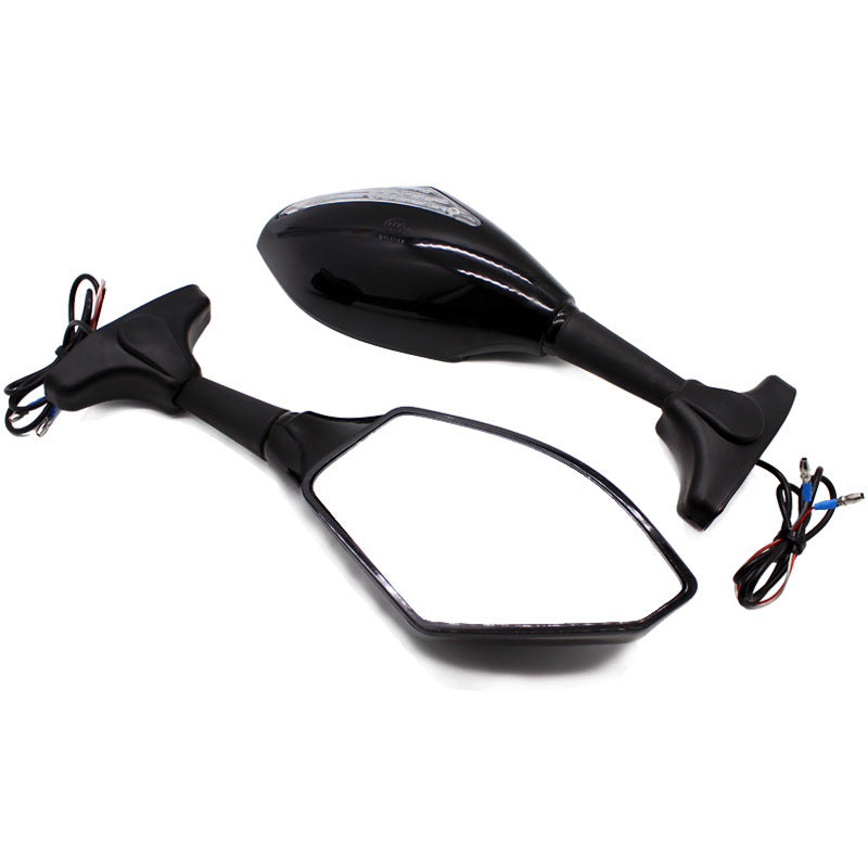 Model HSJD LED Integrated Motorcycle Mirrors True Plane Glass & Yellow Safety Lights