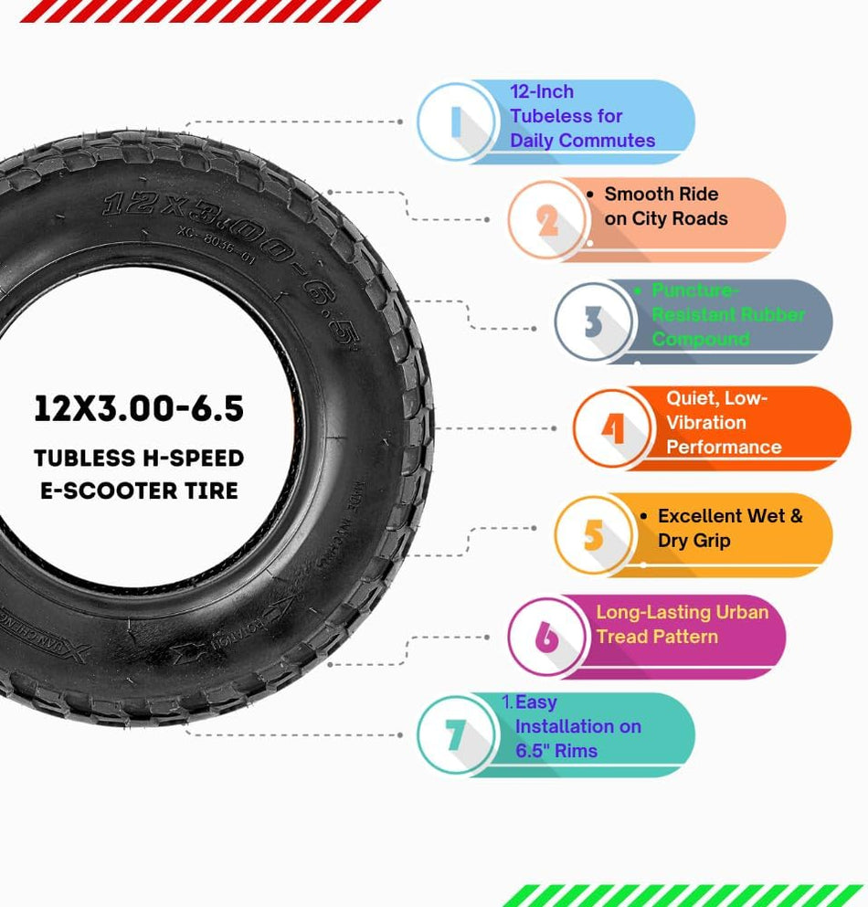   12x3.00-6.5 Tubeless Tire for High Speed E-Scooters