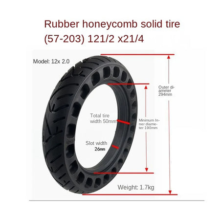 12.5 x 2.25 solid honeycomb e-bike tire side profile