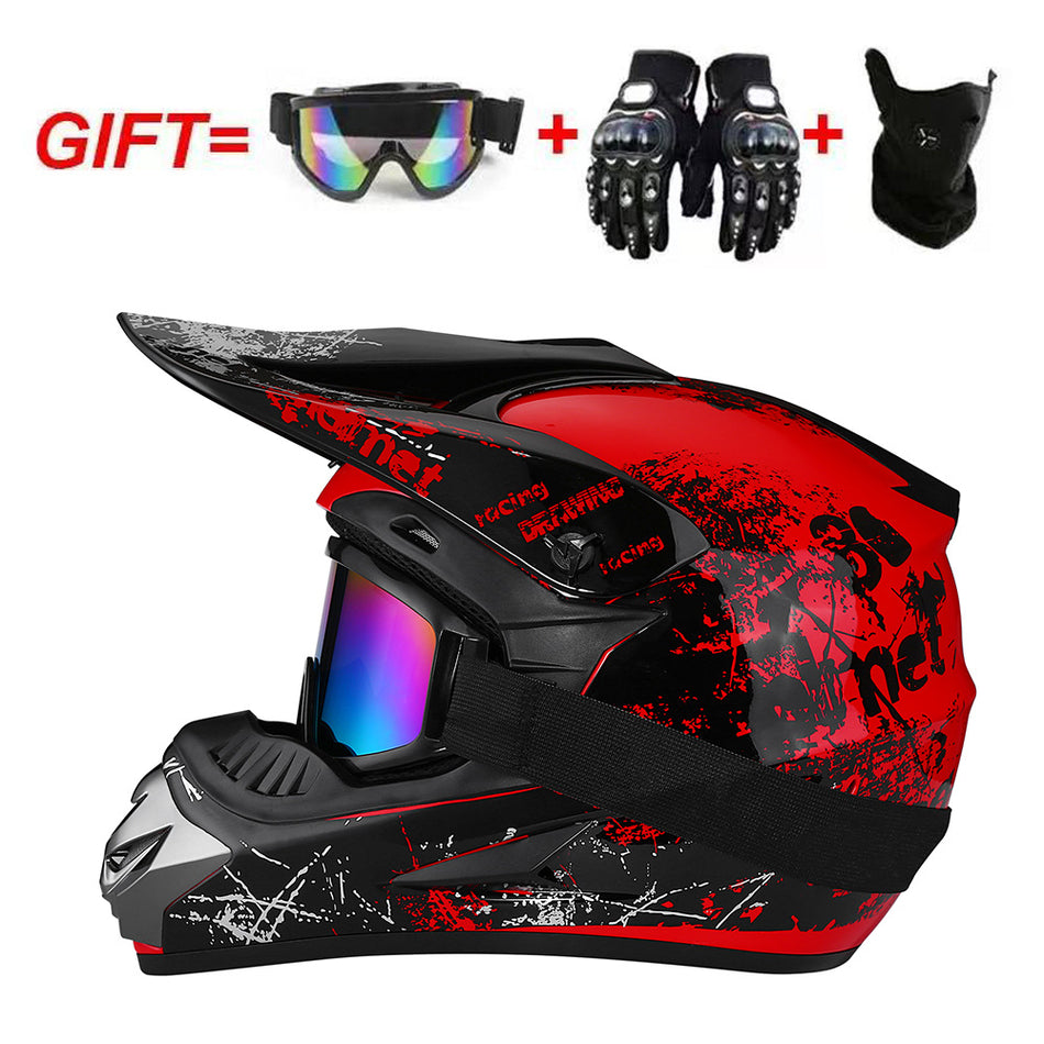 UGNE Full Face Motorcycle Helmet Kit with Goggles, Mask & Gloves  Impact-Resistant ABS Racing Helmet | Off-Road, Karting & Motocross Gear (S-XL)