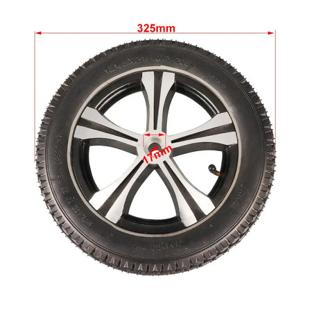 12 inch rear wheel with inner tube and hub close-up