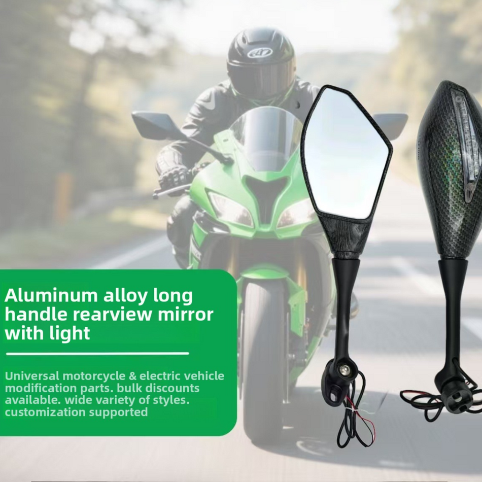 Universal LED Turn Signal Motorcycle Side Mirrors ? Flat Glass (Model 705)