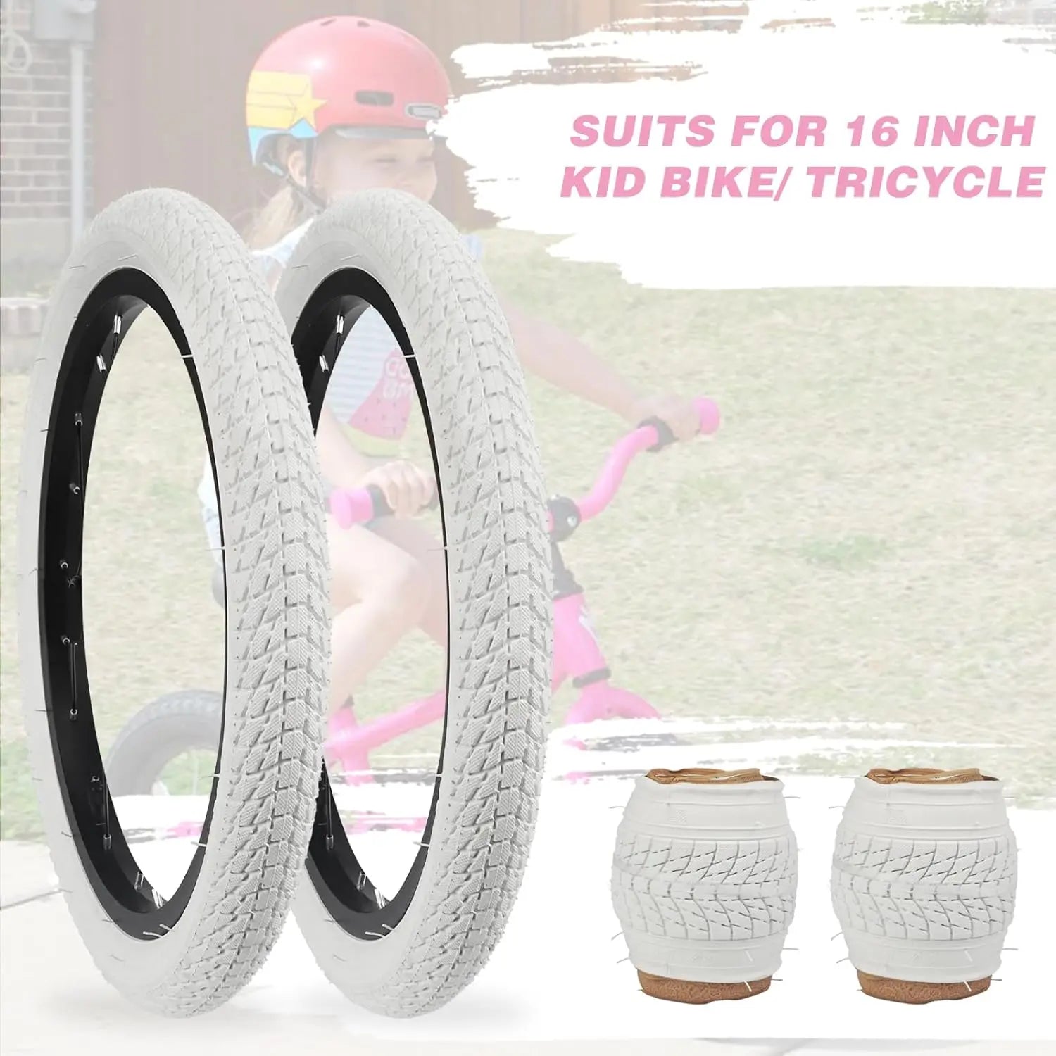 16 inch white bike tire safe and stable riding for children